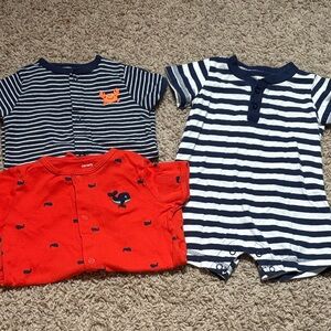 Carter's Navy and Red Striped Rompers Set